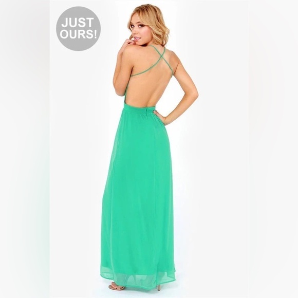 LULUS Women’s Sz Large Rooftop Garden Backless Gown Maxi Dress Sea Foam Green - Picture 1 of 7